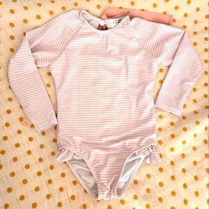 Minnow Pink Striped Kids rashguard suit